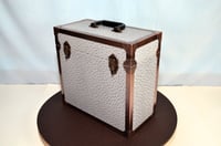 Image 1 of LP Record Storage, Solid Wood Carry Case with Smoked Emu Leather, Solid Copper Corners, #0293