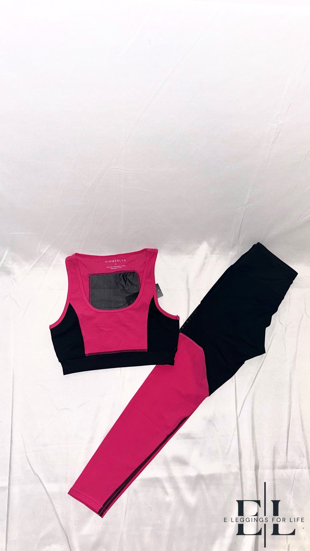 Image of Two Piece Fuchsia Color Block Bra & Leggings Sports Set