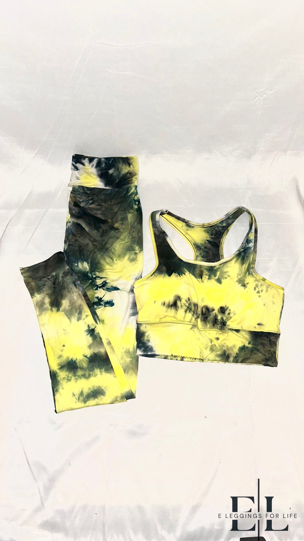 Image of Tie Dye Two Piece High Waisted Leggings & Sports Bra Set Yellow