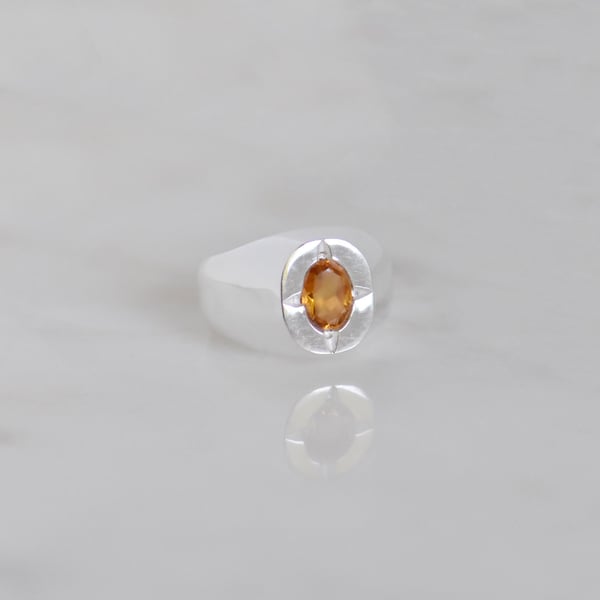 Image of Honey Yellow Citrine oval cut silver signet ring