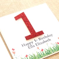 Image 1 of Glitter & Butterfly. Number Birthday Card. Personalised Birthday Card.