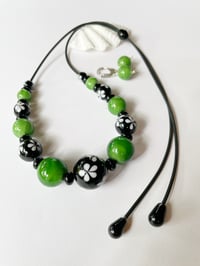 Image 2 of Black and White with Sage Green Necklace