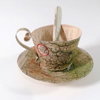 Image 1 of Paper Teacup, Saucer and Spoon Set