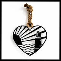 Cornish heart with lighthouse and sunset