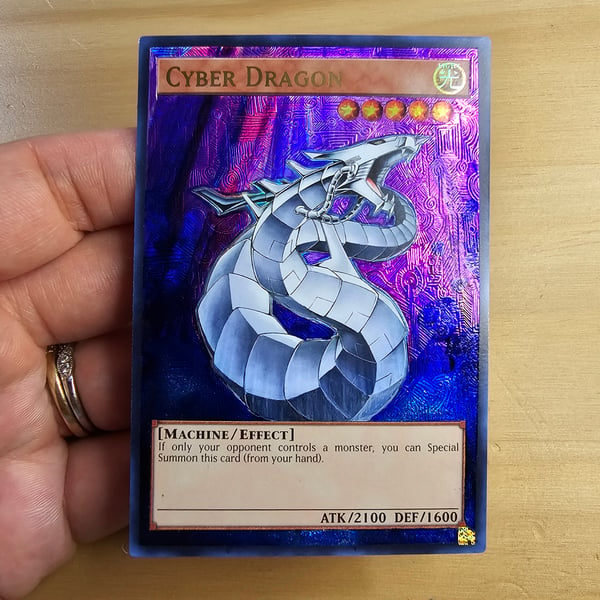 Image of Cyber Dragon Etched and Hand-Painted  Full Art Card