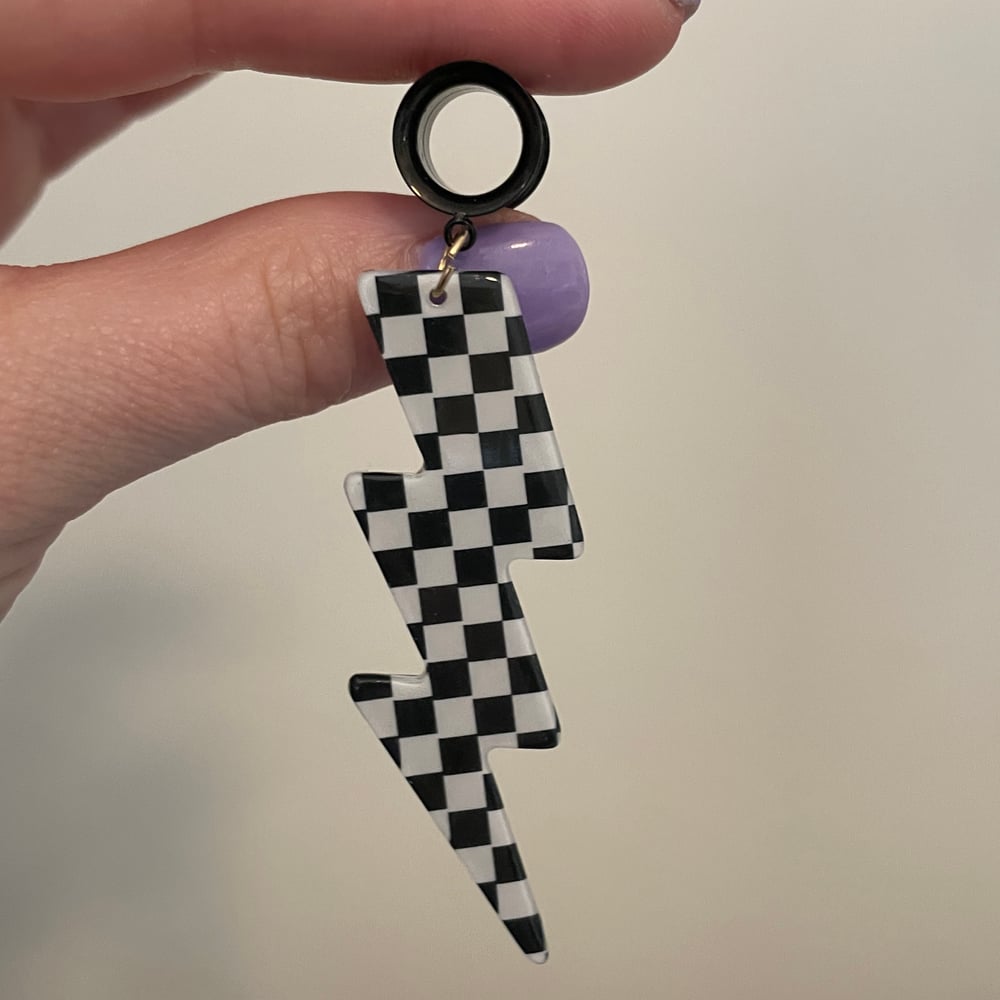 Image of Checkered Bolt Tunnel Dangles (sizes 2g-2")