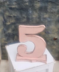 Handmade wooden number 5 pink