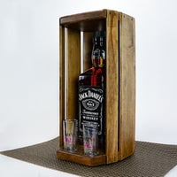 Image 1 of Whiskey Shack, Wooden Whiskey Bourbon Caddy with two glass shot glasses, Wedding Gift, Barware Gift