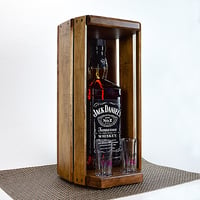 Image 4 of Whiskey Shack, Wooden Whiskey Bourbon Caddy with two glass shot glasses, Wedding Gift, Barware Gift