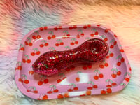 Image 14 of  420 Cherry Blossom Rolling Tray And Glitter Glass Pipe  Thick Glass Pipe And Rolling Tray