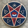  pentacle BLK/RED/PURP on wood disk
