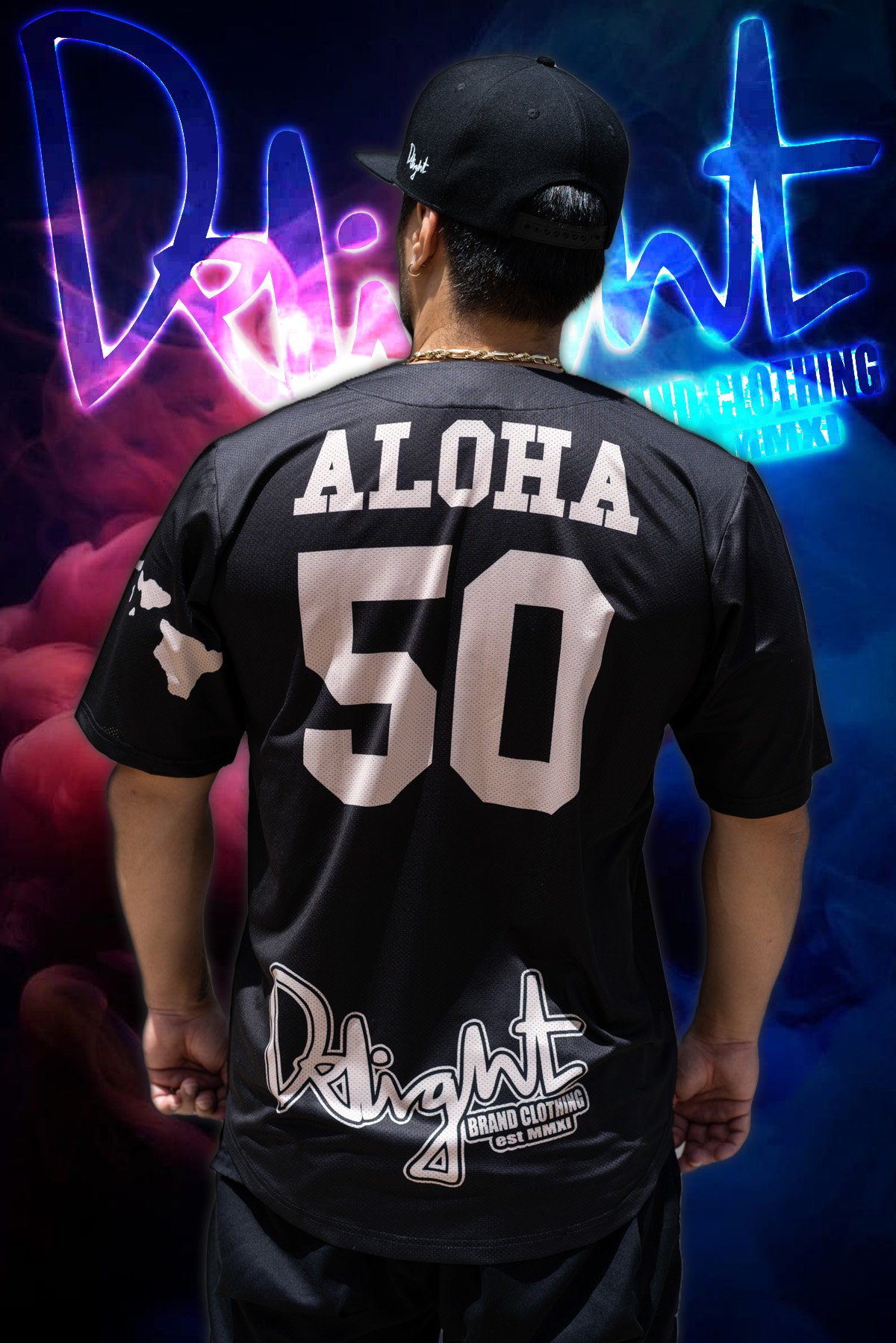 Delight Hawaii - Aloha 50 - Black/Khaki Baseball Jersey