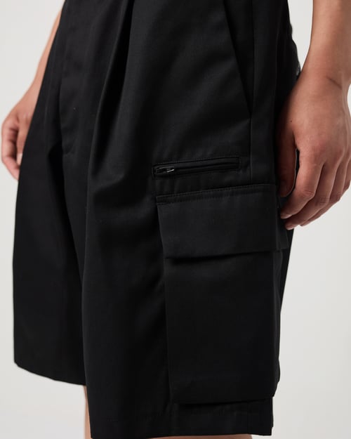 Image of Black Cotton Gabardine Cargo Shorts