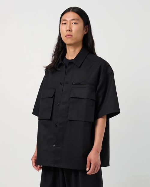 Image of Black Cotton Gabardine Utility Shirt