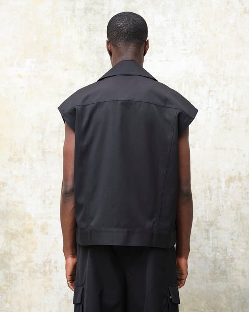 Image of Black Cotton Gabardine Workwear Vest