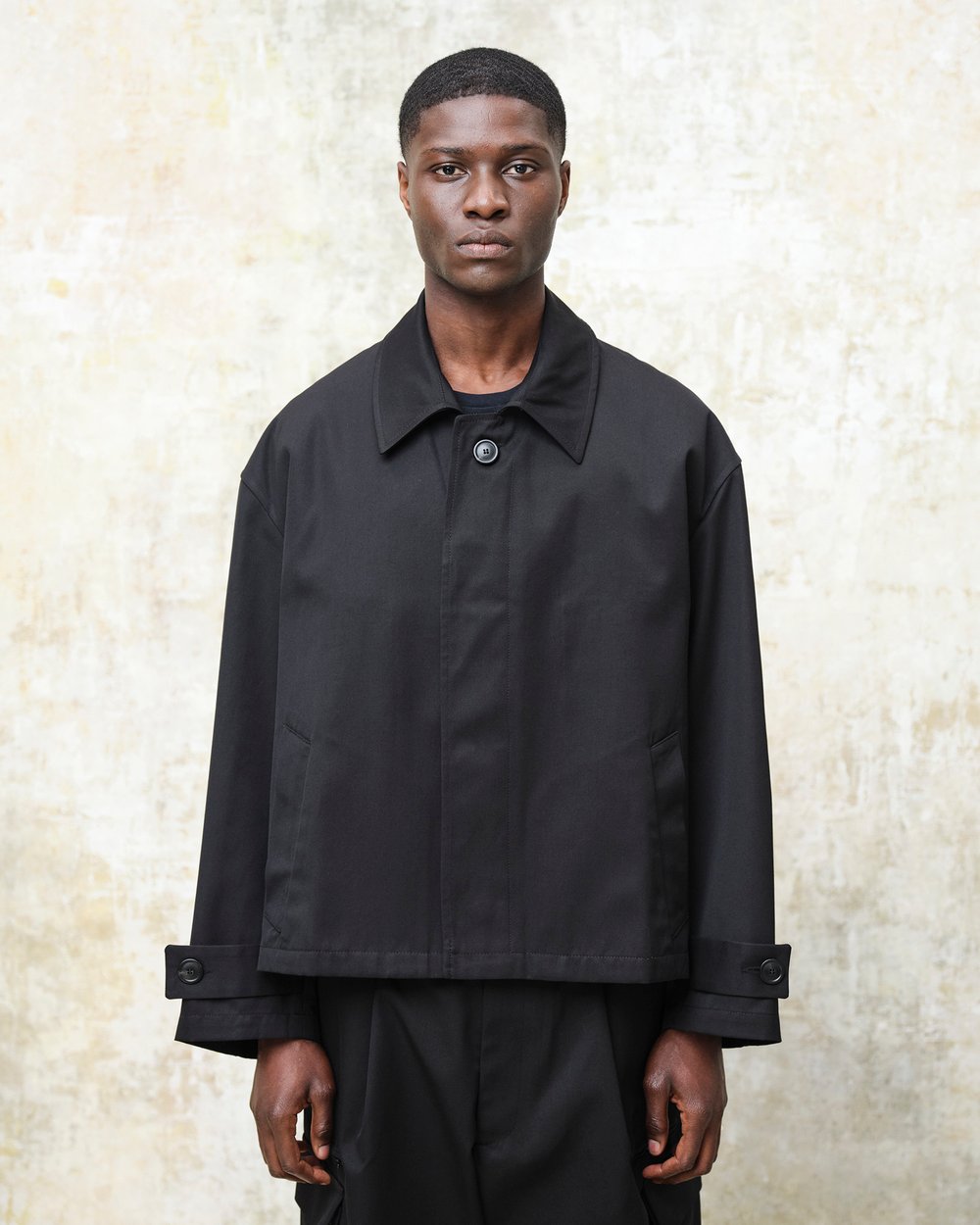 Image of Black Cotton Gabardine Cropped Jacket