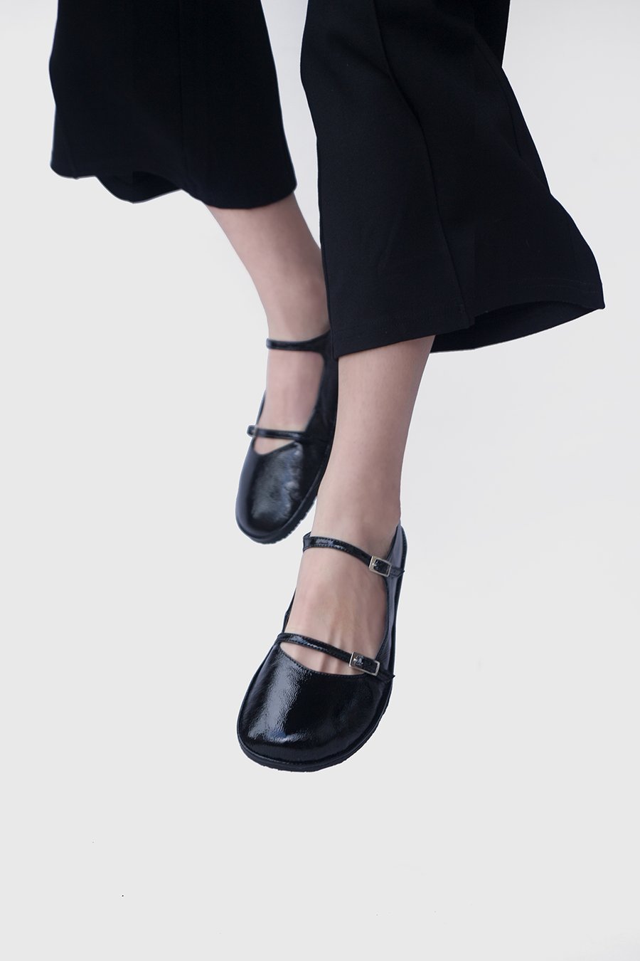 Image of Margot strappy flats in Patent Black