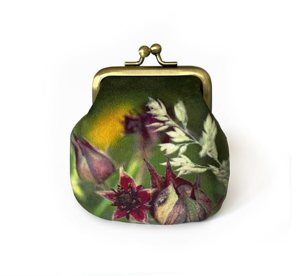 Image of Wild meadow, velvet kisslock coin purse with plant-dyed lining