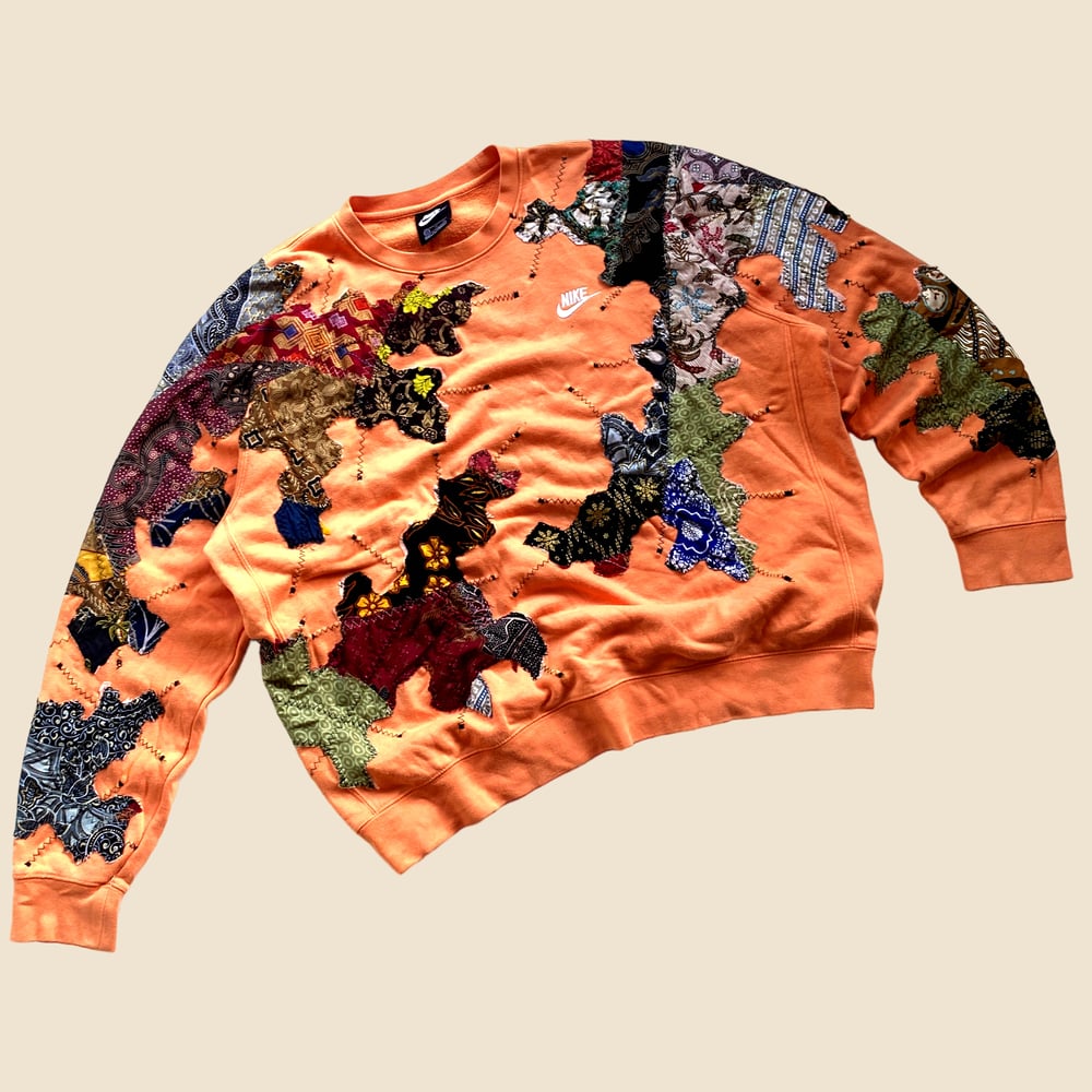 REWORKED NIKE BATIK PATCHWORK ORANGE JUICE SWEATSHIRT L/XL