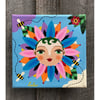CRAZY for SPRING series - Flower Face with Bees 6" x 6" canvas painting