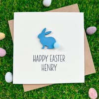 Image 1 of Customised Happy Easter Pom Pom Bunny Rabbit Card