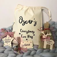 Image 3 of Personalised Wooden Christmas Eve Kit &amp; Bag - reindeer food - believe bell - santa's magic key