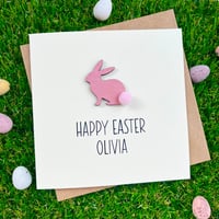 Image 2 of Customised Happy Easter Pom Pom Bunny Rabbit Card