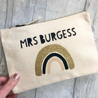 Image 1 of Personalised Thank You Teacher Gold Glitter Rainbow Pouch