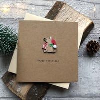 Image 1 of Wooden Pom Pom Mouse Happy Christmas Card