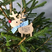 Image 1 of Personalised Wooden Baby's 1st Christmas Reindeer Decoration 2025
