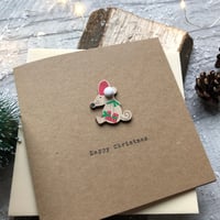 Image 2 of Wooden Pom Pom Mouse Happy Christmas Card