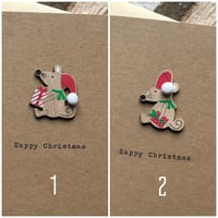 Image 3 of Wooden Pom Pom Mouse Happy Christmas Card