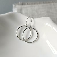 Image 2 of Silver hammered open circle earrings