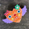 Purple Winged Orange Striped Heart Face with Bow and Flower Clay Wall Hanging