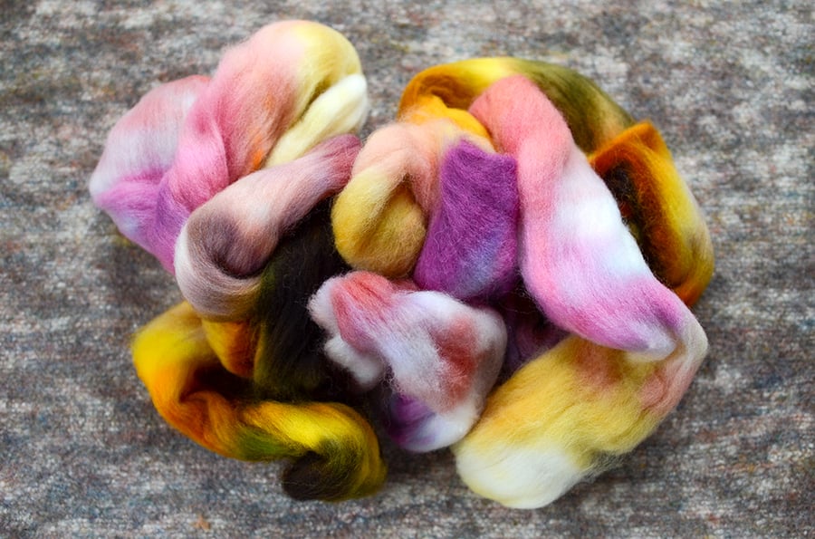 Image of "Sun Shines Hot" Hand-dyed Cormo Spinning Fiber - 4 oz.