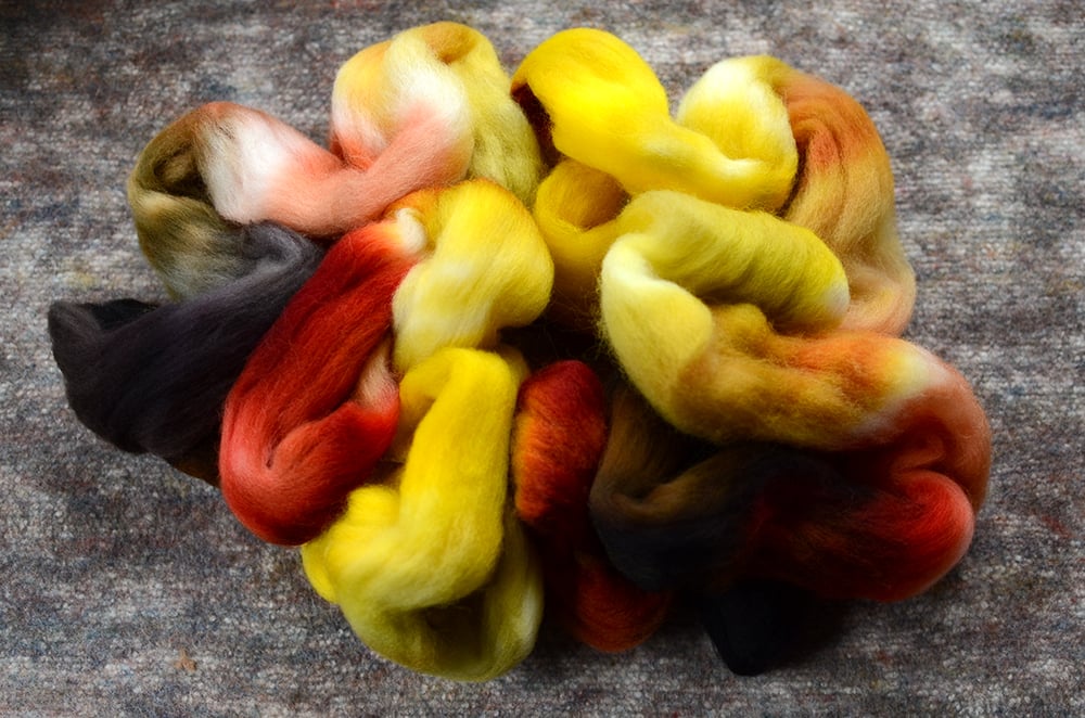 Image of "Sunny on a Cloudy Day" Hand-dyed Corriedale Spinning Fiber - 4 oz.
