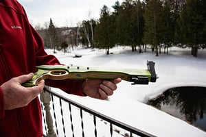 Image of Slingshot Pistol Rifle, Laser Sights, Spectraply Wood, Left or Right Handed Shooter, Wooden Catapult