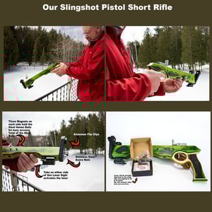 Image of Slingshot Pistol Rifle, Laser Sights, Spectraply Wood, Left or Right Handed Shooter, Wooden Catapult