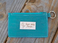 Image 2 of Turquoise Minimalist Cork Zipper ID Wallet