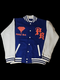 Image 1 of Royal Blue + Orange Varsity Jacket 