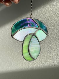 Image 3 of Stained Glass Mushroom – Green / Iridescent (Large)