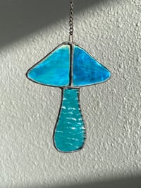 Image 1 of Stained Glass Mushroom – Blue / Iridescent / Wavy (Small)