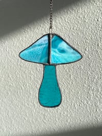 Image 2 of Stained Glass Mushroom – Blue / Iridescent / Wavy (Small)