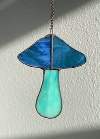 Image 3 of Stained Glass Mushroom – Blue / Iridescent (Small)