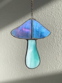 Image 1 of Stained Glass Mushroom – Blue / Iridescent (Small)