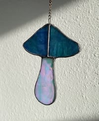 Image 2 of Stained Glass Mushroom – Blue / Iridescent (Small)