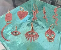 Image 3 of 14k Rose gold pink sapphire (dog tag, heart, love, snake, star,half moon, eveil eye, skull )