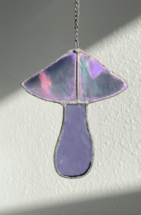 Image 3 of Stained Glass Mushroom – Purple / Iridescent (Small)