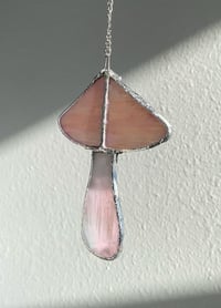Image 3 of Stained Glass Mushroom – Pink / Iridescent (Small)