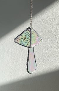 Image 4 of Stained Glass Mushroom – Clear / Iridescent / Wavy (Small)